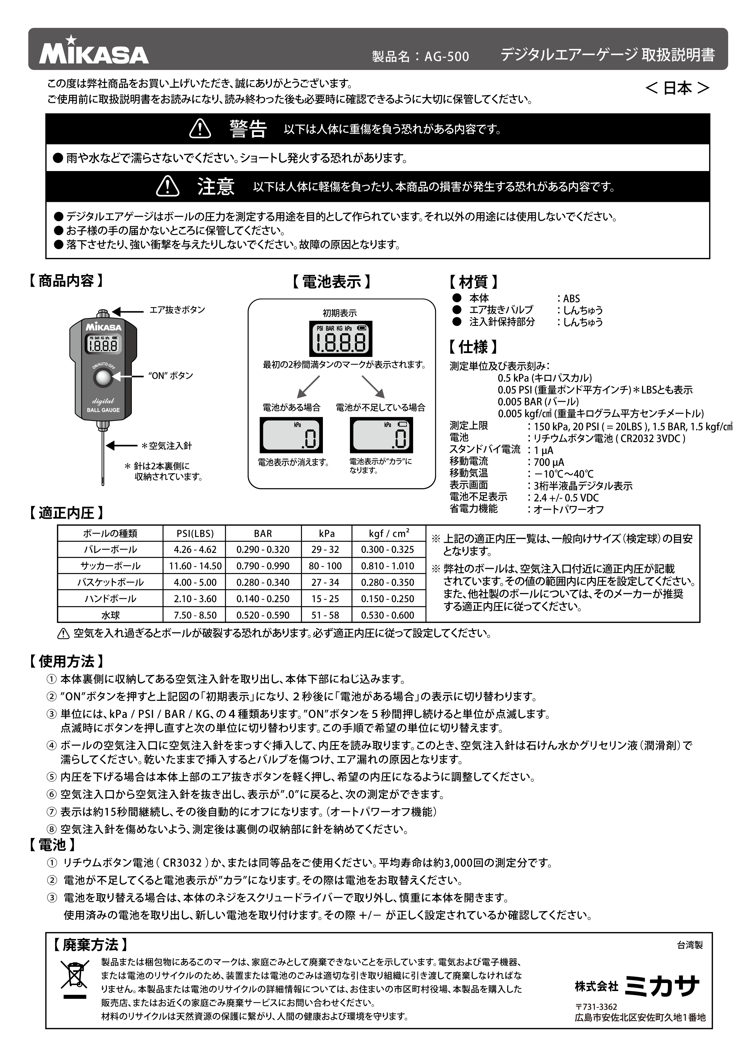 エアーゲージ（品番：AG-500）